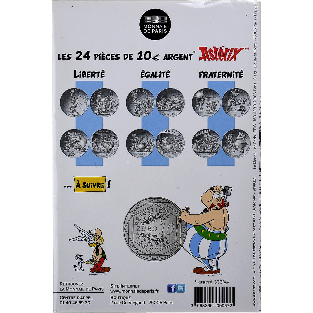 France, 10 Euro, Astérix - Liberté, B.D, 2015, Paris, Silver, MS(65-70)