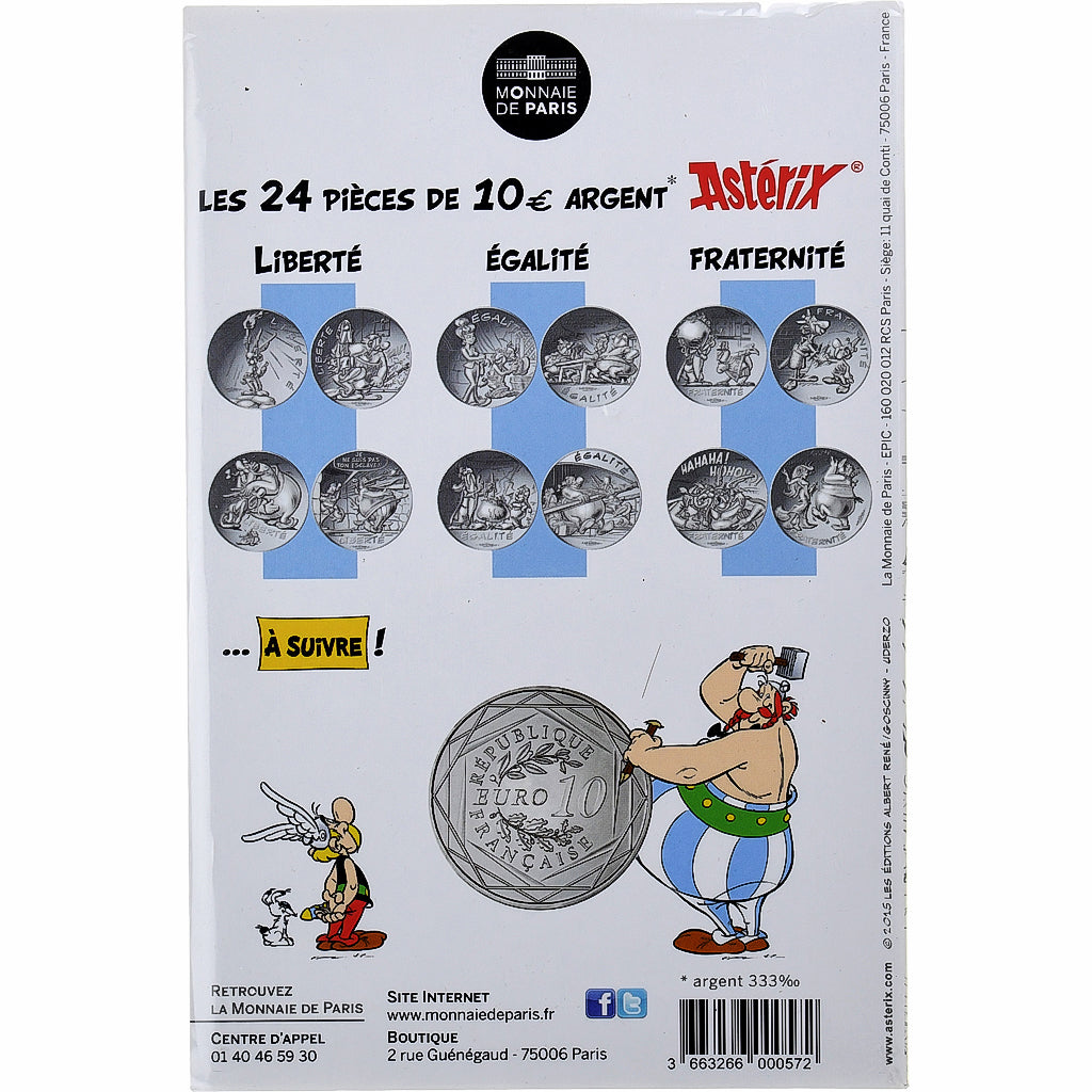 France, 10 Euro, Astérix - Liberté, 2015, Paris, Silver, MS(65-70)