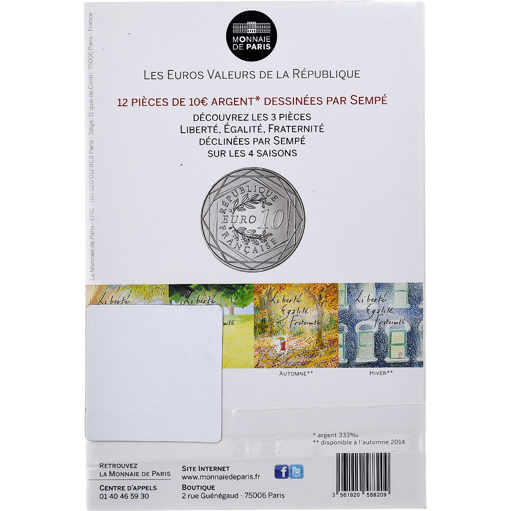 Francia, 10 Euro, Monnaie de Paris, Sempé - Automne - Liberté, 2014, Paris