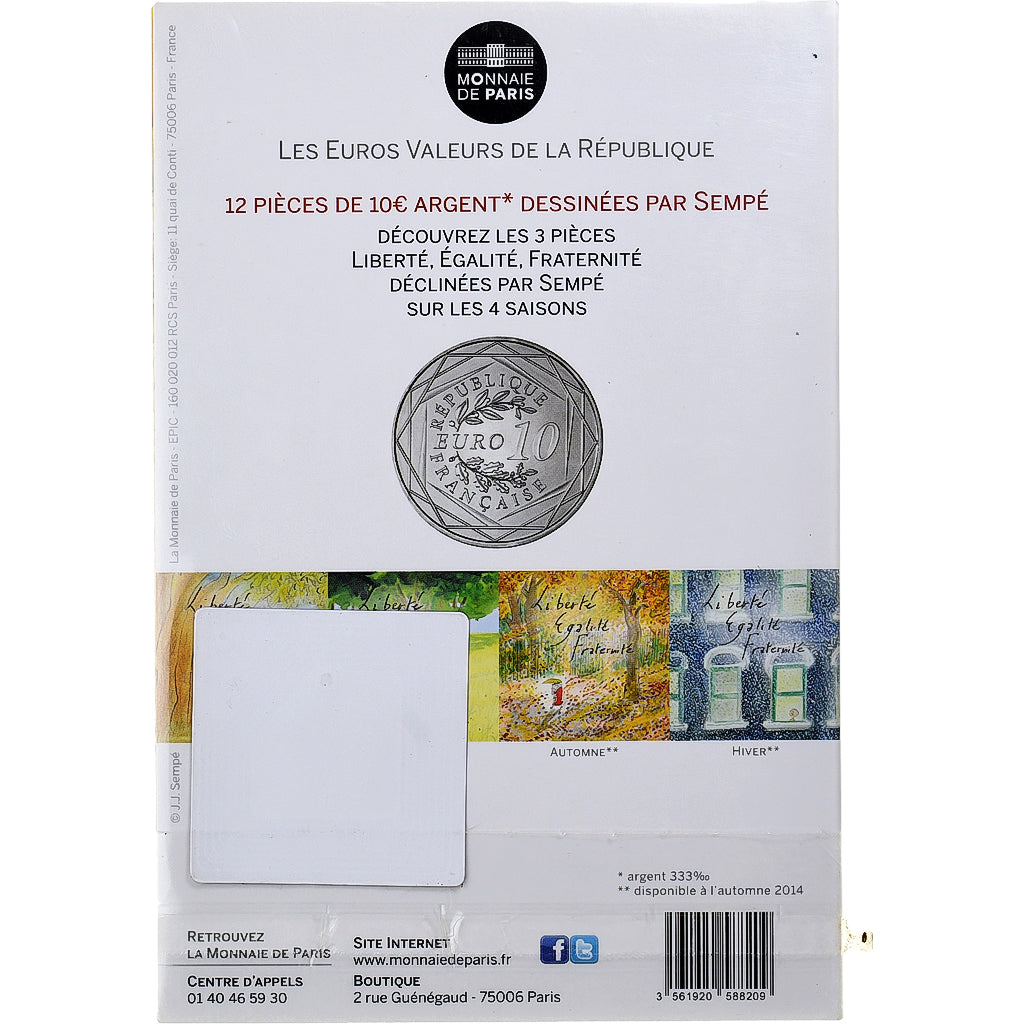 France, 10 Euro, Monnaie de Paris, Sempé - Automne - Fraternité, 2014, Paris