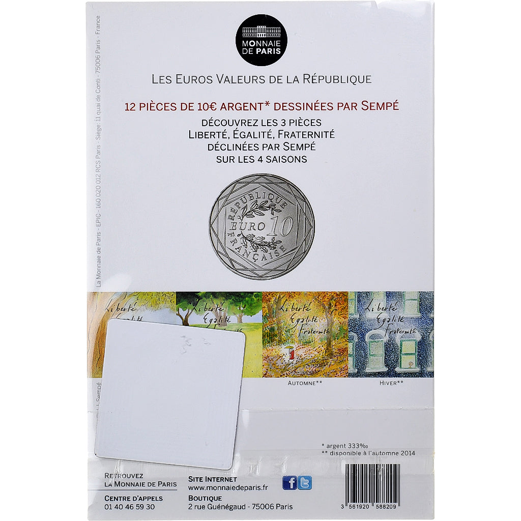 France, 10 Euro, Monnaie de Paris, Sempé - Hiver - Égalité, 2014, Paris
