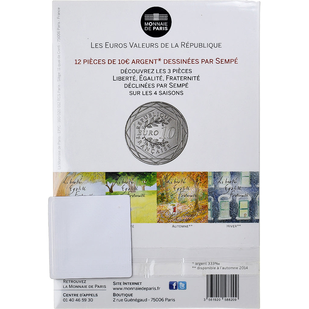 France, 10 Euro, Sempé - Hiver - Fraternité, 2014, Silver, MS(65-70)