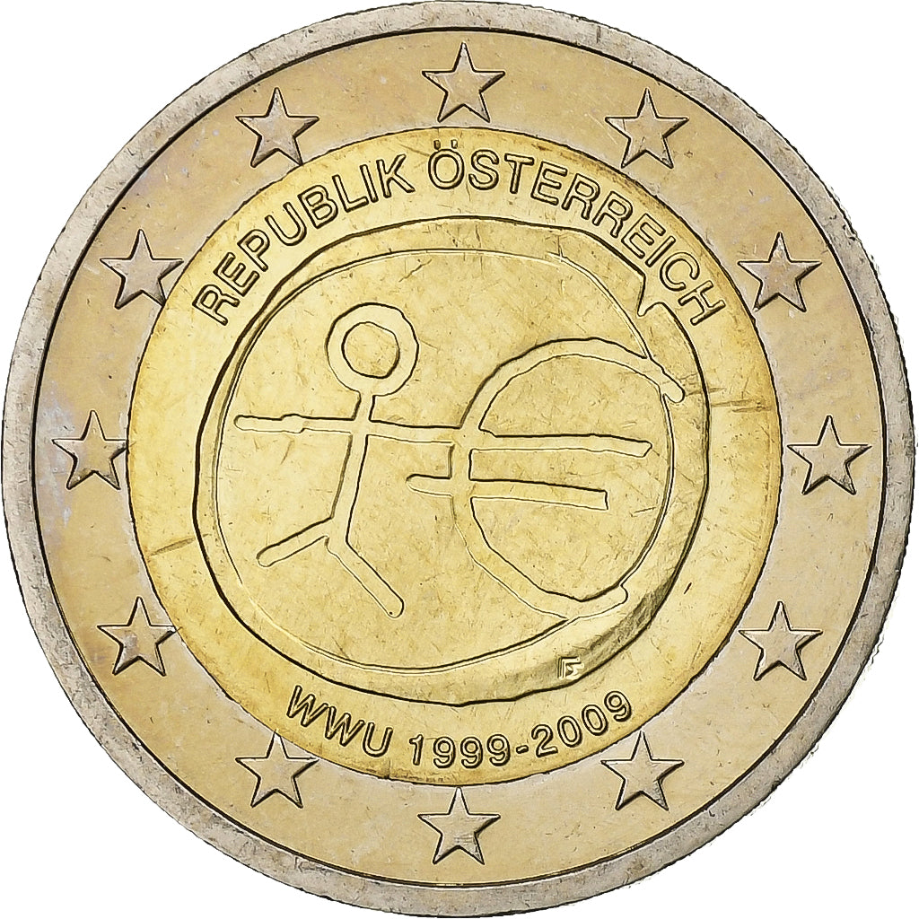 Austria, 2 Euro, European Monetary Union, 10th Anniversary, 2009, Vienna