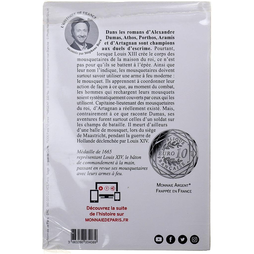 France, 10 Euro, Pièces d'Histoire, D'Artagnan, 2019, Paris, Silver, UNC