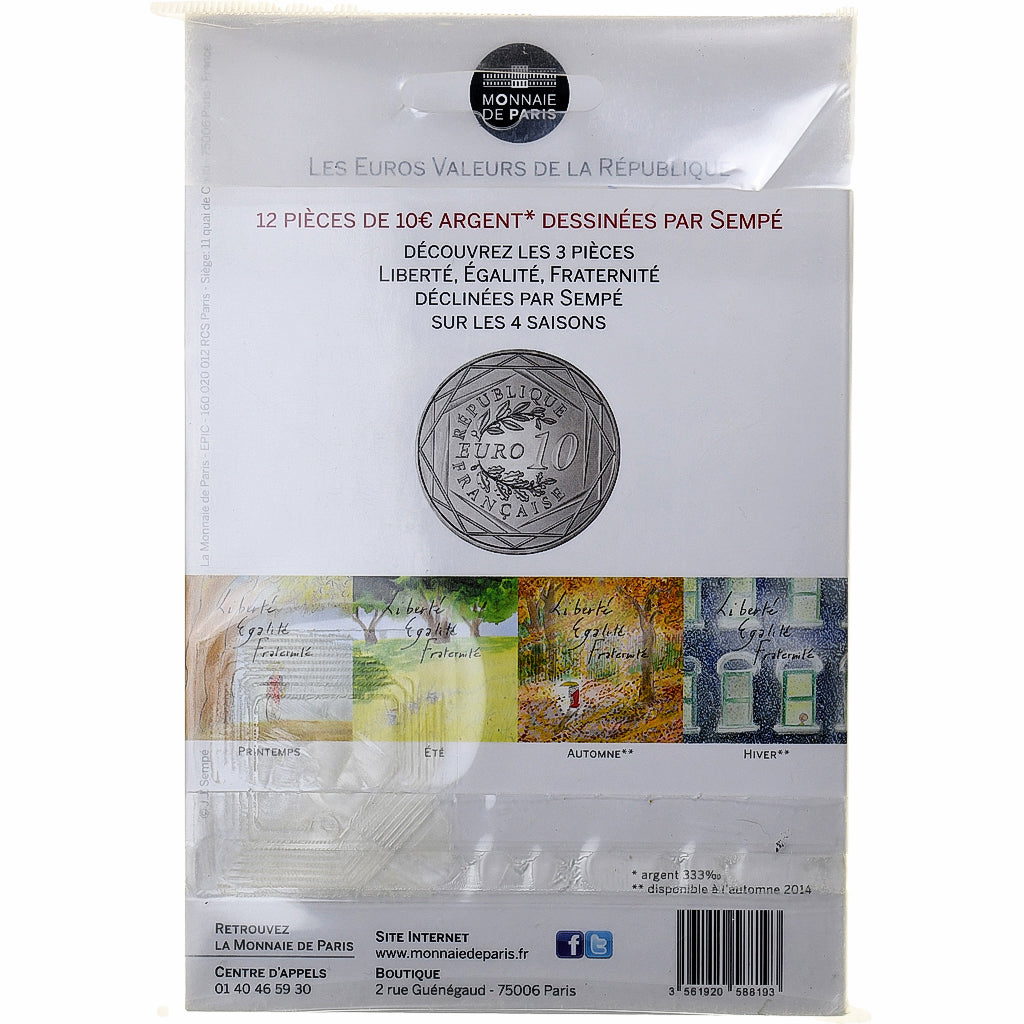 France, 10 Euro, Sempé Égalité Été, 2014, Argent, NEUF, Gadoury:EU718