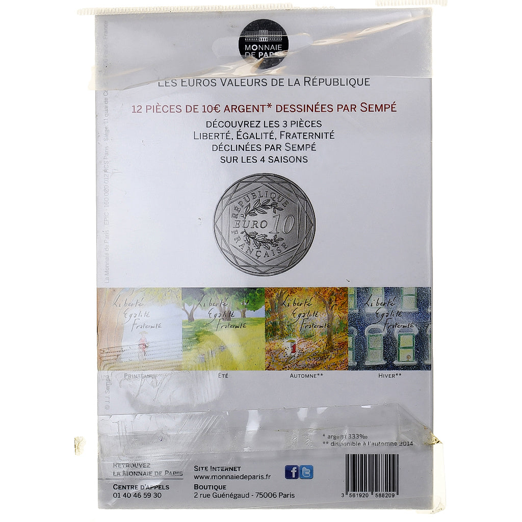 France, 10 Euro, Sempé - Hiver - Fraternité, 2014, Monnaie de Paris, Silver