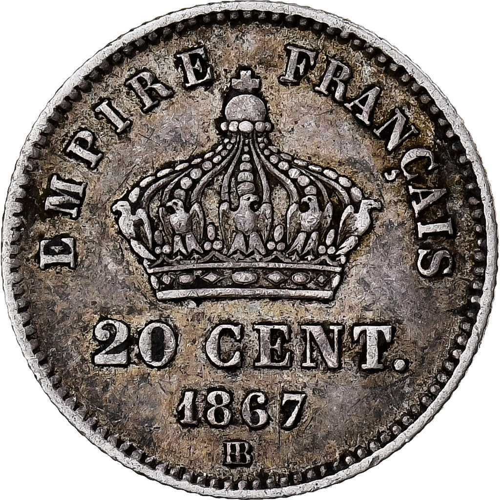 France, Napoleon III, 20 Centimes, 1867, Strasbourg, Silver, EF(40-45), Le