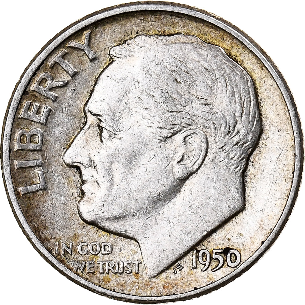 United States, Dime, Roosevelt Dime, 1950, U.S. Mint, Silver, AU(50-53), KM:195