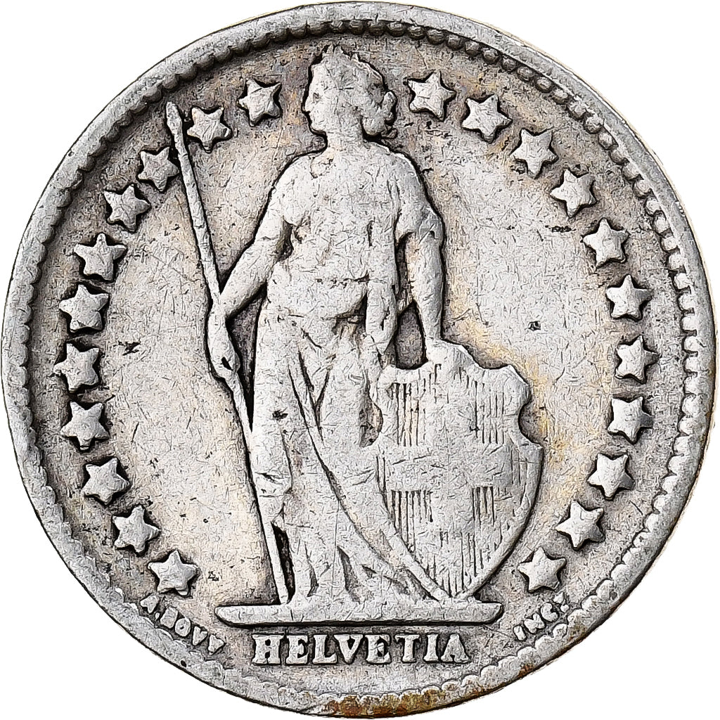 Suiza, 1/2 Franc, 1908, Bern, Plata, BC+, KM:23