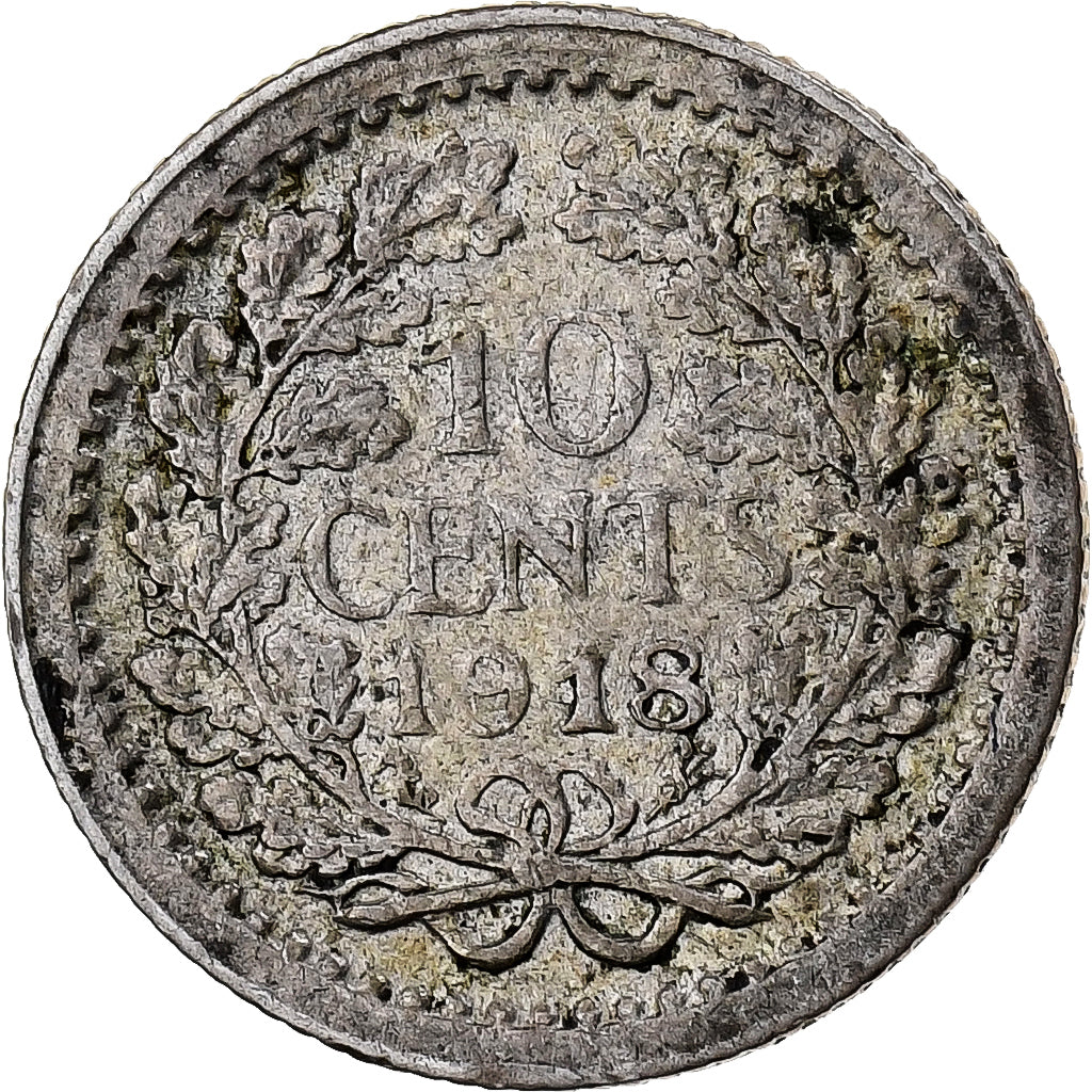 Nederland, Wilhelmina I, 10 Cents, 1918, Zilver, ZF, KM:145
