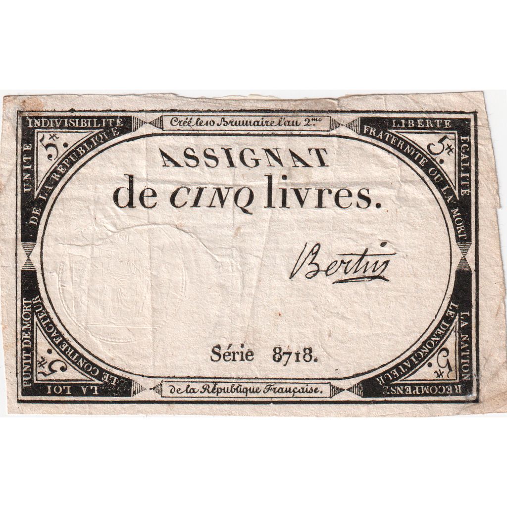 Francia, 5 Livres, 10 brumaire de l'an 2 - (31 octobre 1793), 8718, MB