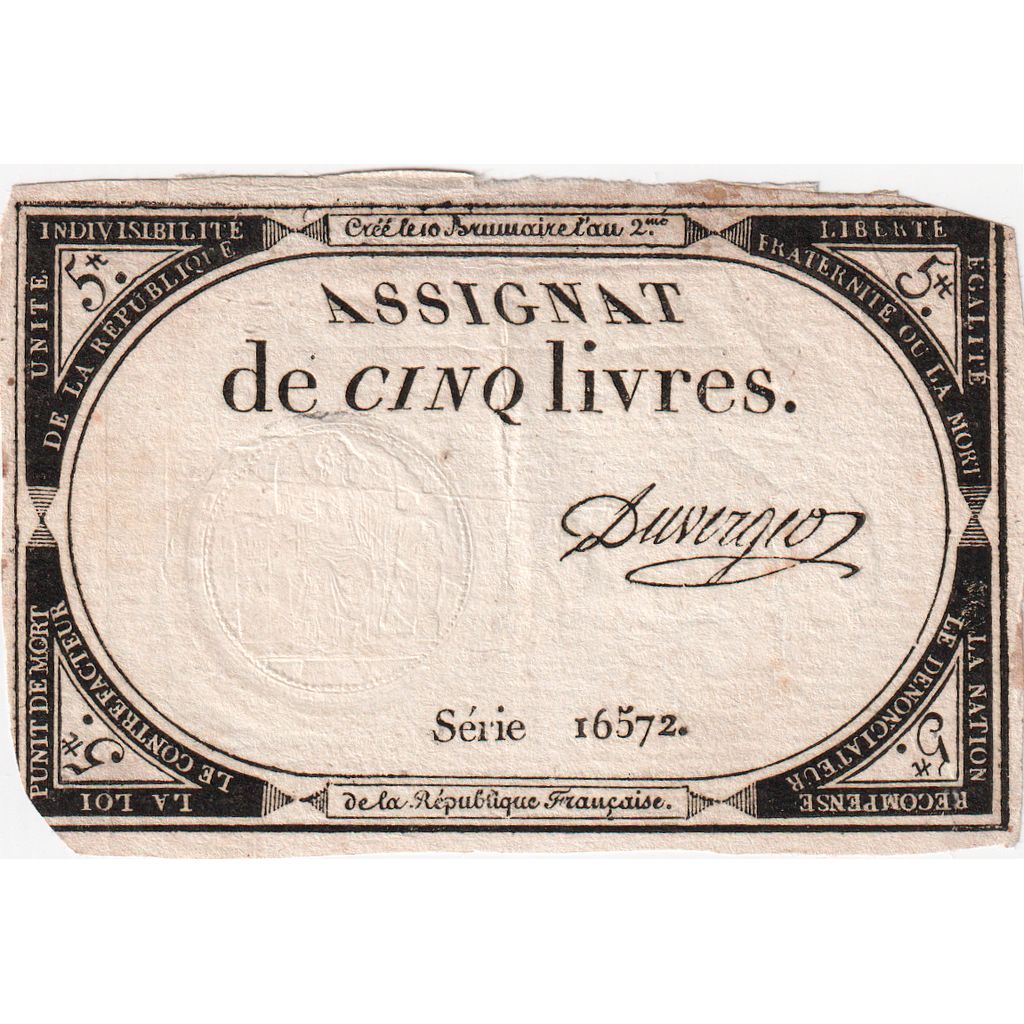 França, 5 Livres, 10 brumaire de l'an 2 - (31 octobre 1793), 16572, VF(20-25)
