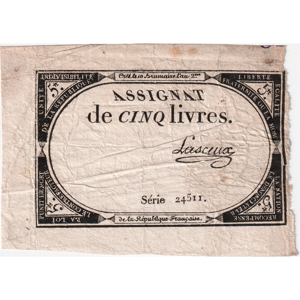 Francia, 5 Livres, 10 brumaire de l'an 2 - (31 octobre 1793), 24511, MB