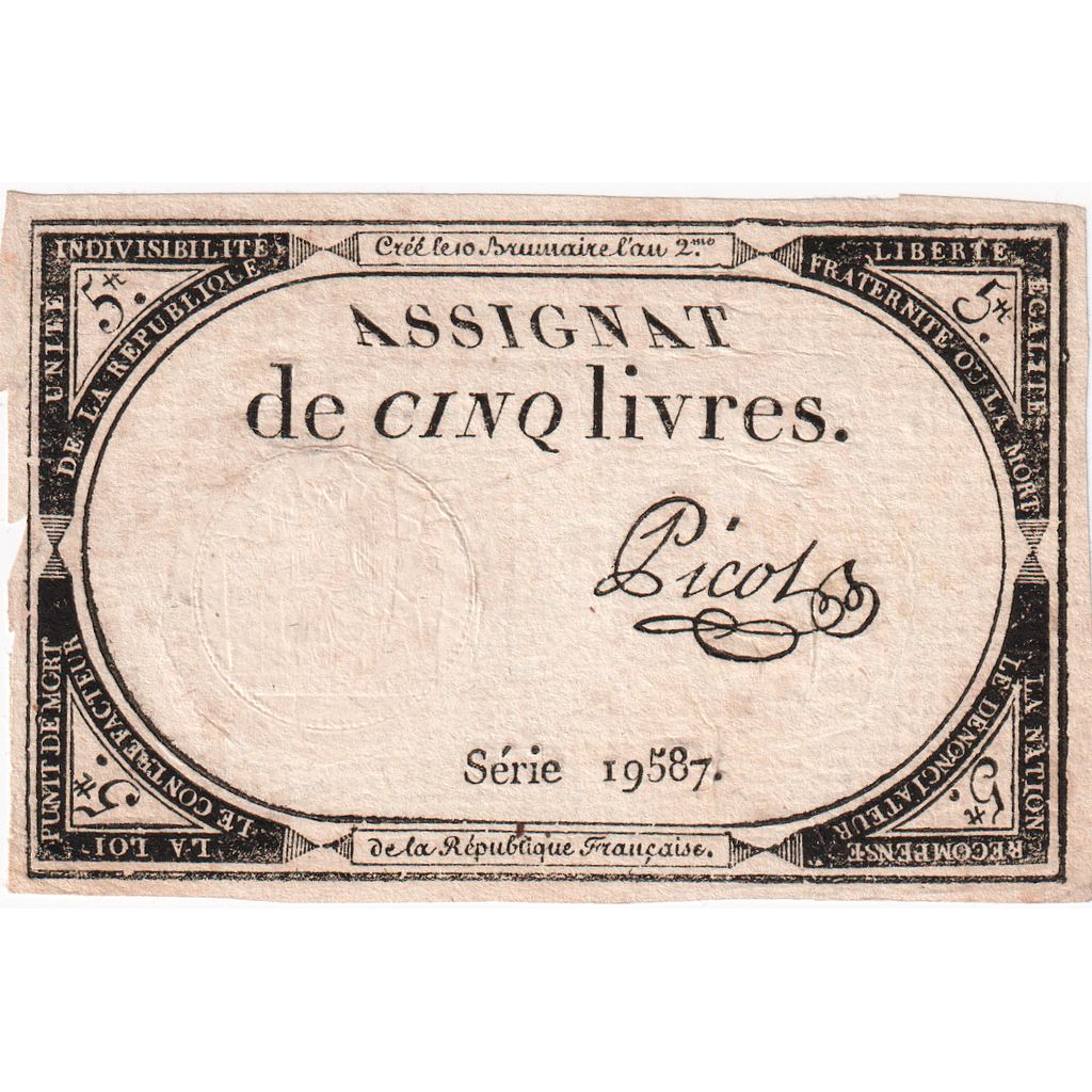 Frankreich, 5 Livres, 10 brumaire de l'an 2 - (31 octobre 1793), 19587, SS