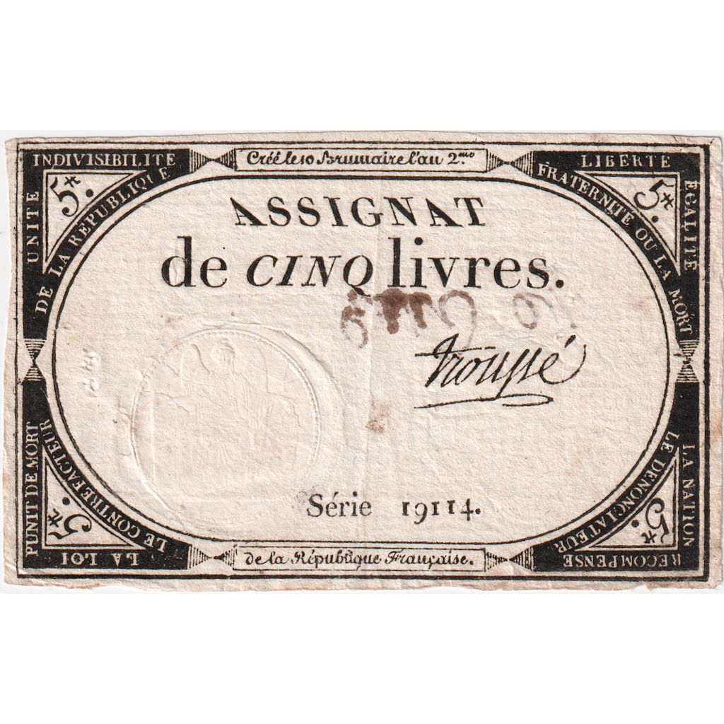 Frankreich, 5 Livres, 10 brumaire de l'an 2 - (31 octobre 1793), 19114, SS