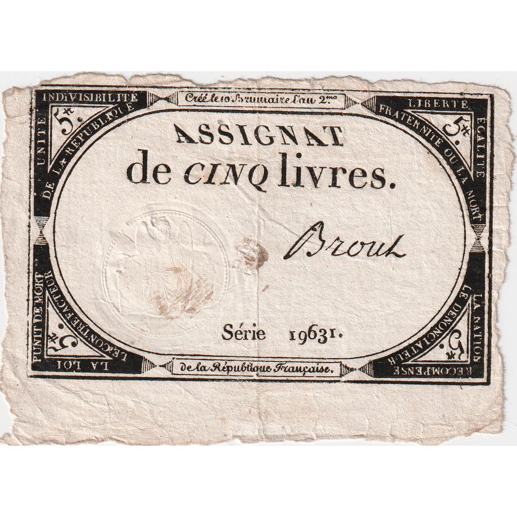 Frankreich, 5 Livres, 10 brumaire de l'an 2 - (31 octobre 1793), 19631, SS