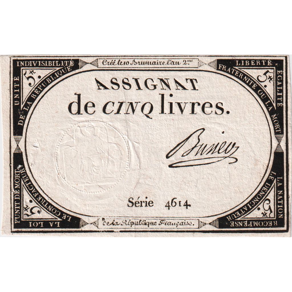 France, 5 Livres, 10 brumaire de l'an 2 - (31 octobre 1793), 4614, TTB