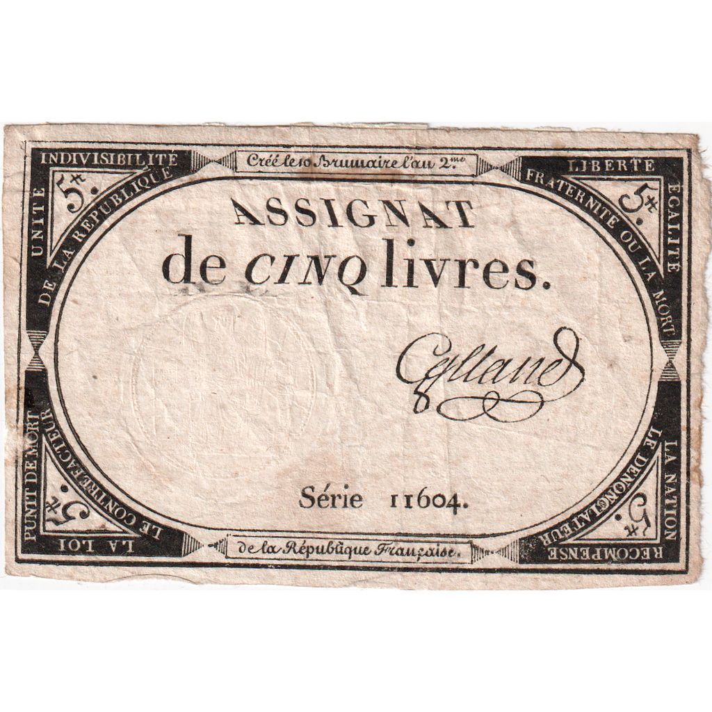 France, 5 Livres, 10 brumaire de l'an 2 - (31 octobre 1793), 11604, TTB