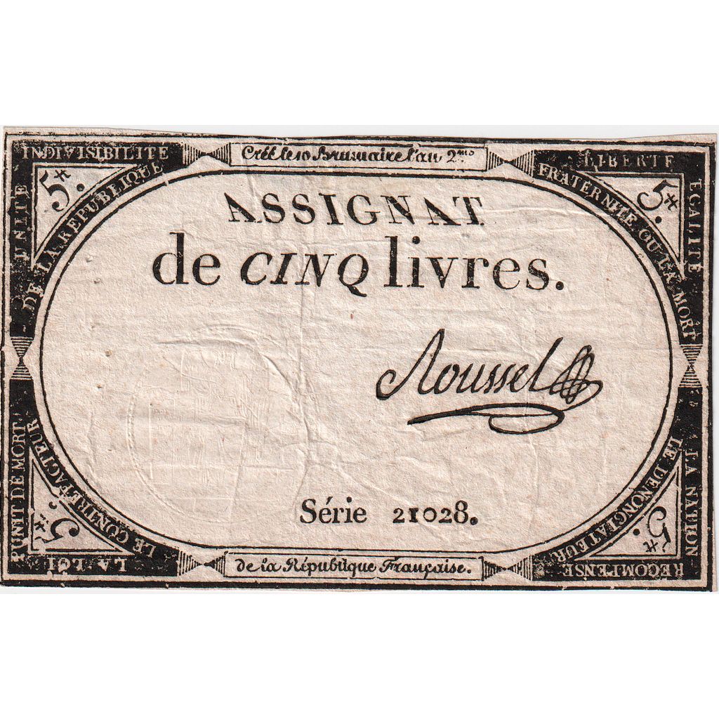 Frankrijk, 5 Livres, 10 brumaire de l'an 2 - (31 octobre 1793), 21028, TTB