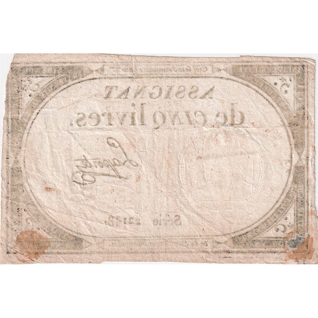 Frankrijk, 5 Livres, 10 brumaire de l'an 2 - (31 octobre 1793), 22143, TTB