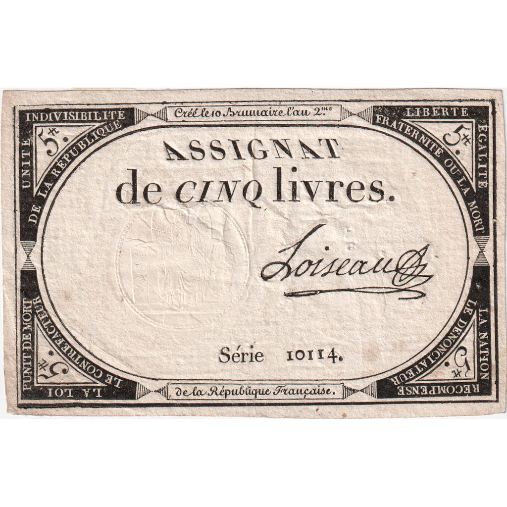 Frankreich, 5 Livres, 10 brumaire de l'an 2 - (31 octobre 1793), 10114, SS