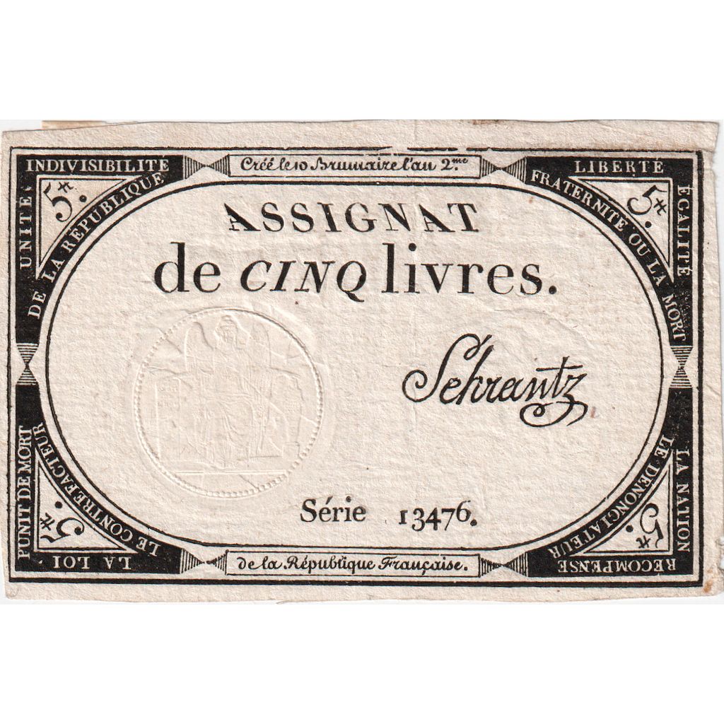 Frankreich, 5 Livres, 10 brumaire de l'an 2 - (31 octobre 1793), 13476, SS