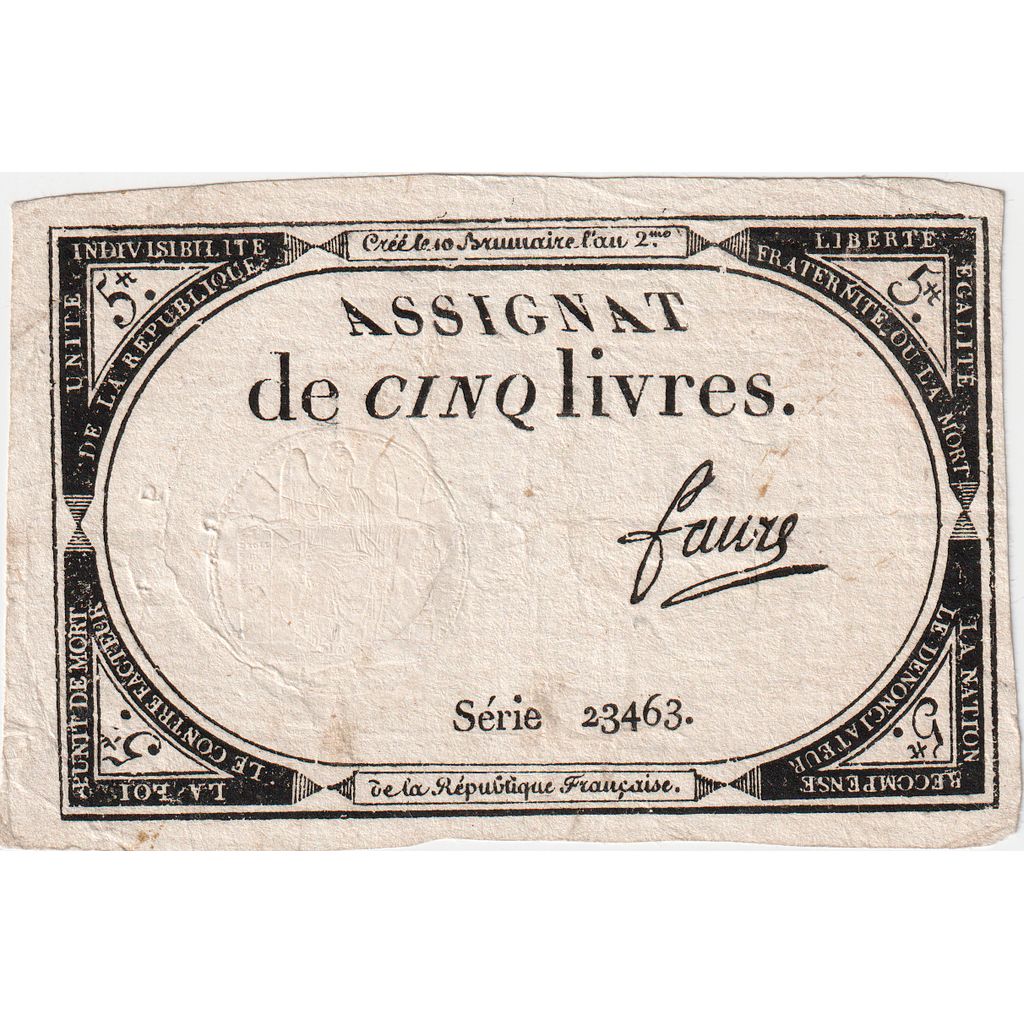 Francia, 5 Livres, 10 brumaire de l'an 2 - (31 octobre 1793), 23463, MBC