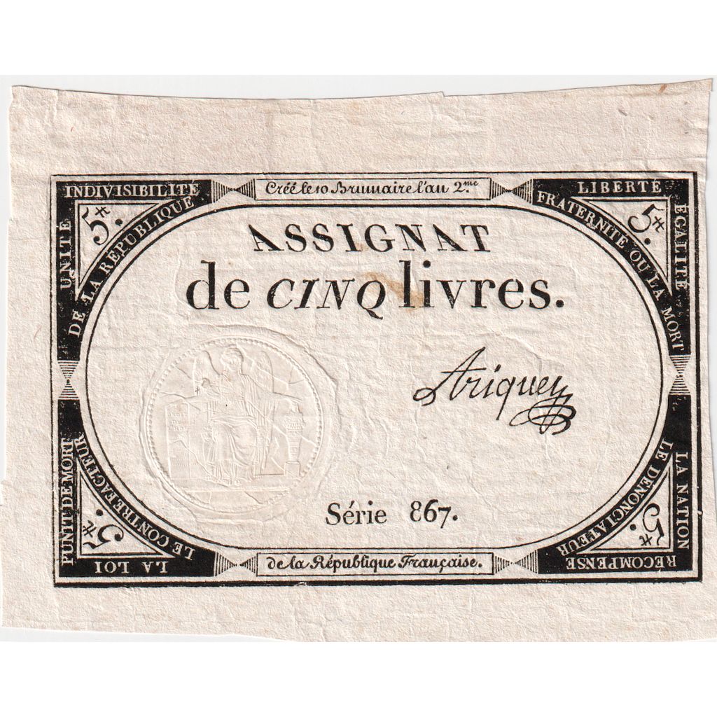 France, 5 Livres, 10 brumaire de l'an 2 - (31 octobre 1793), 867, TTB+