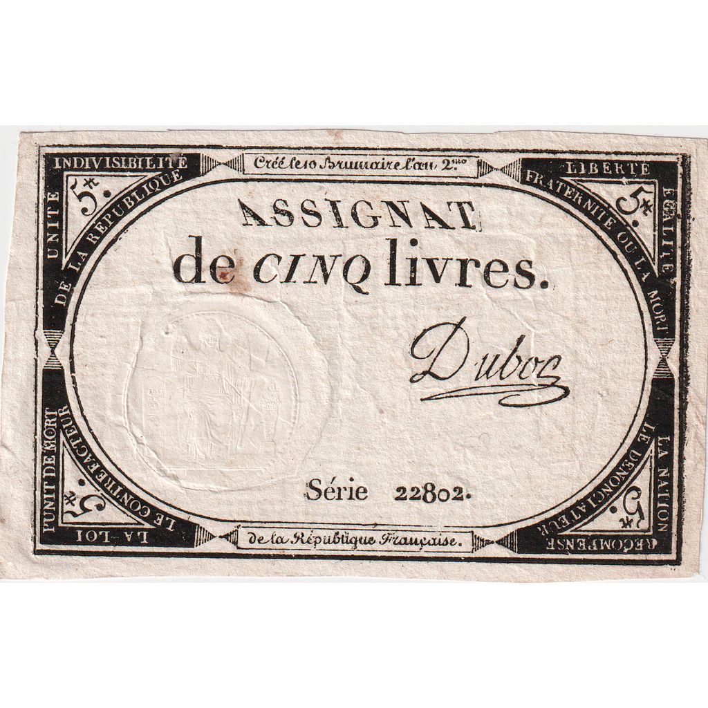 Francia, 5 Livres, 10 brumaire de l'an 2 - (31 octobre 1793), 22802, MBC+