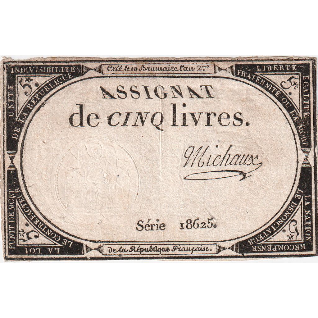Francia, 5 Livres, 10 brumaire de l'an 2 - (31 octobre 1793), 18625, BB+