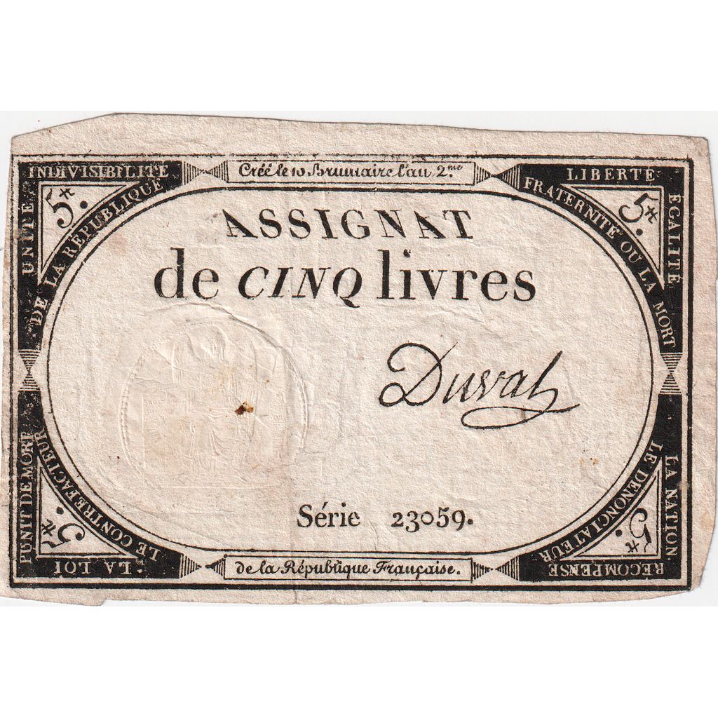 Francia, 5 Livres, 10 brumaire de l'an 2 - (31 octobre 1793), 23059, MBC+