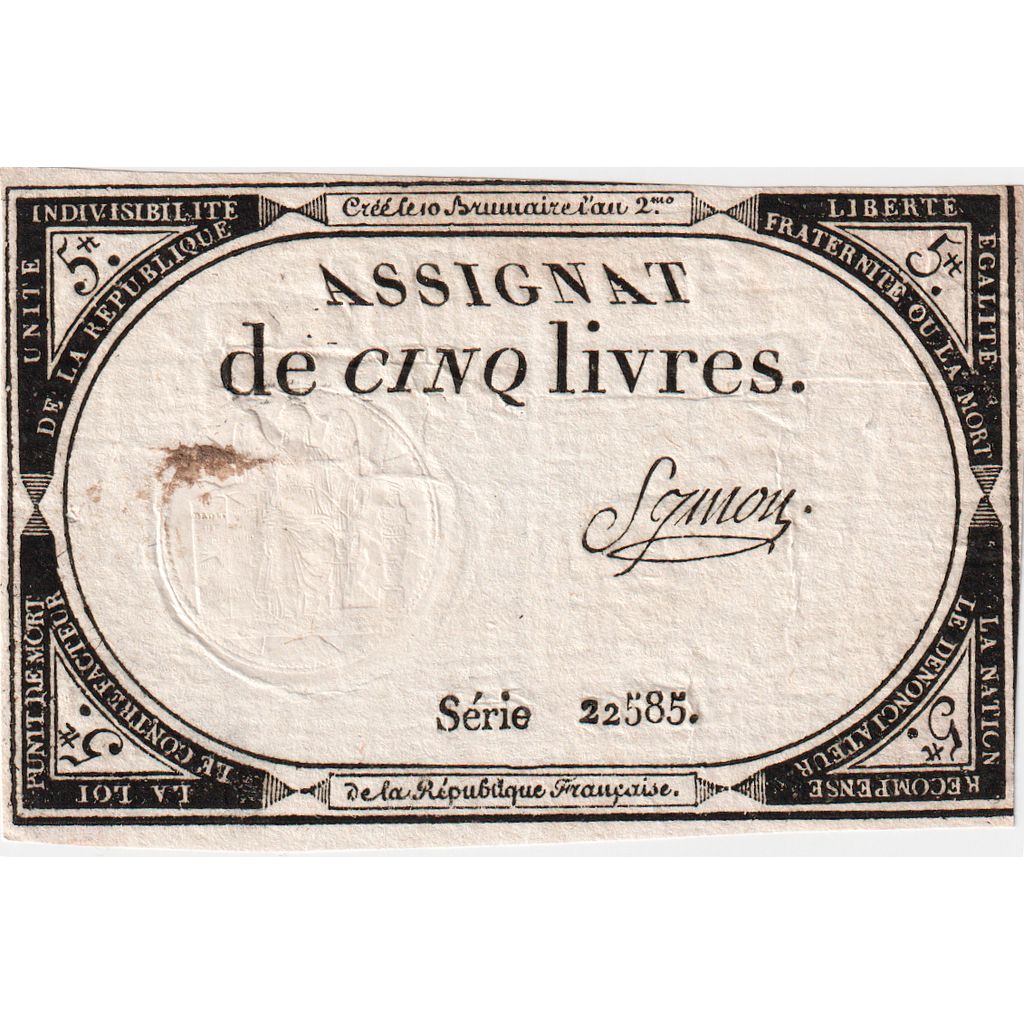 France, 5 Livres, 10 brumaire de l'an 2 - (31 octobre 1793), 22585, TTB+