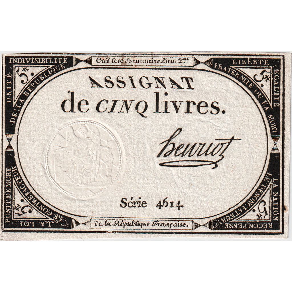 France, 5 Livres, 10 brumaire de l'an 2 - (31 octobre 1793), 4614, SUP