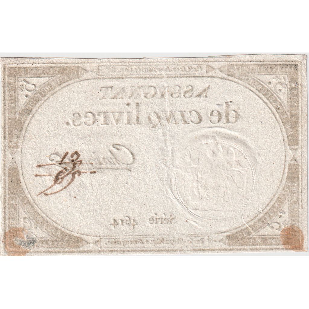 Frankrijk, 5 Livres, 10 brumaire de l'an 2 - (31 octobre 1793), 4614, SUP