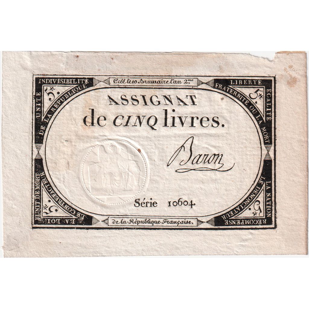 France, 5 Livres, 10 brumaire de l'an 2 - (31 octobre 1793), 10604, SUP