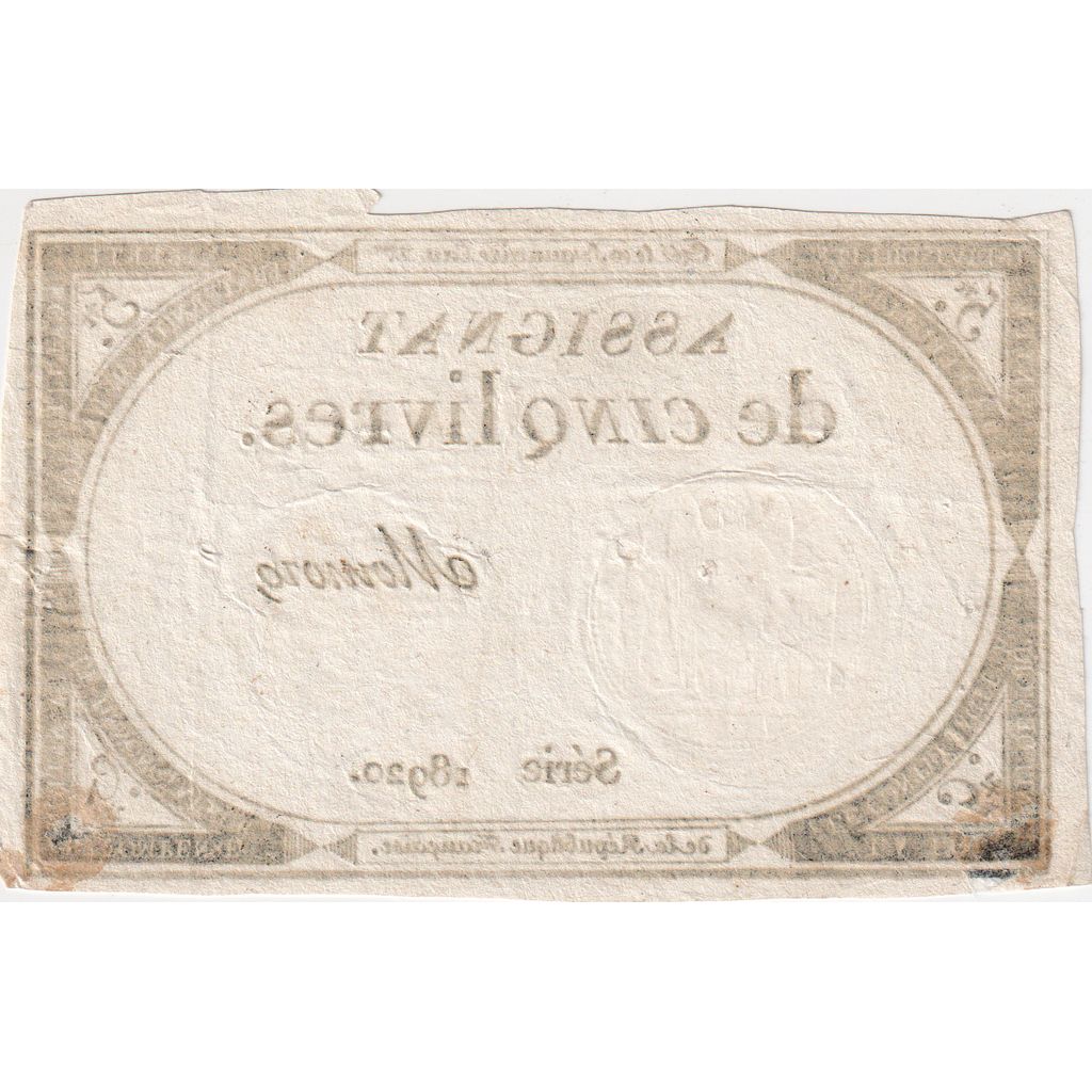 France, 5 Livres, 10 brumaire de l'an 2 - (31 octobre 1793), 18920, AU(55-58)