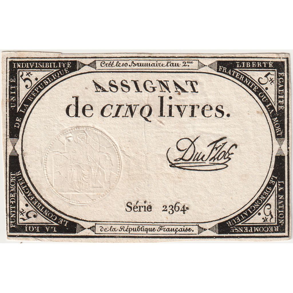 France, 5 Livres, 10 brumaire de l'an 2 - (31 octobre 1793), 2364, AU(55-58)