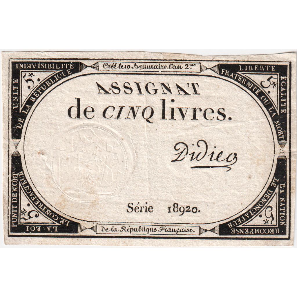 Francia, 5 Livres, 10 brumaire de l'an 2 - (31 octobre 1793), 18920, EBC