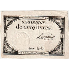 France, 5 Livres, 10 brumaire de l'an 2 - (31 octobre 1793), 8478, AU(55-58)