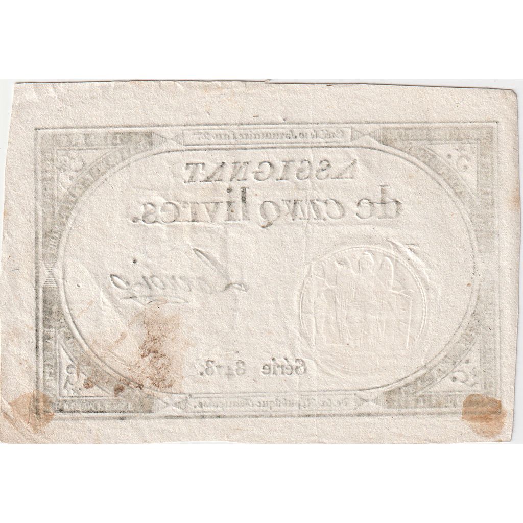 France, 5 Livres, 10 brumaire de l'an 2 - (31 octobre 1793), 8478, AU(55-58)