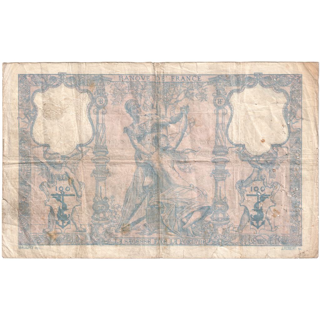 Francia, 100 Francs, Bleu et Rose, 1908-09-04, Q.5208, BC