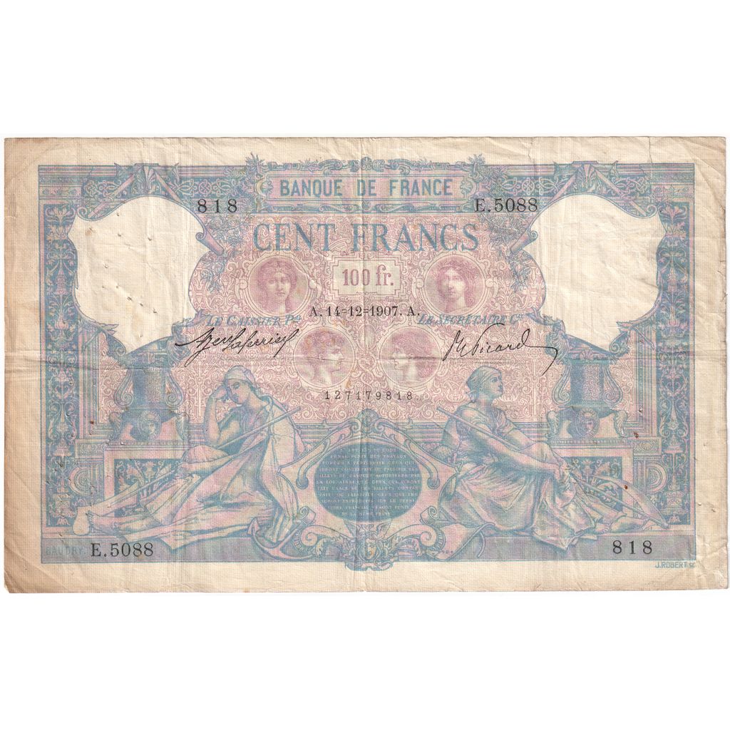 France, 100 Francs, Bleu et Rose, 1907-12-14, E.5088, TB