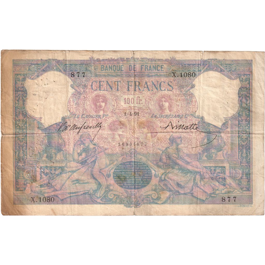 France, 100 Francs, Bleu et Rose, 1891-04-01, X.1080, TB