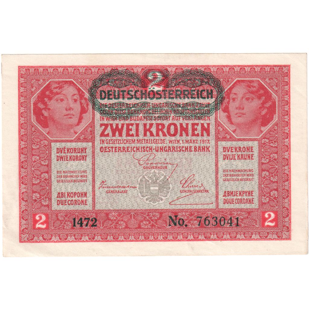 Österreich, 2 Kronen, Undated (1919 - old date : 1917-03-01), UNZ