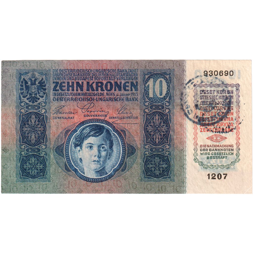 Romania, 10 Kronen, Undated (1919 - old date : 1915-01-02), UNC(64)