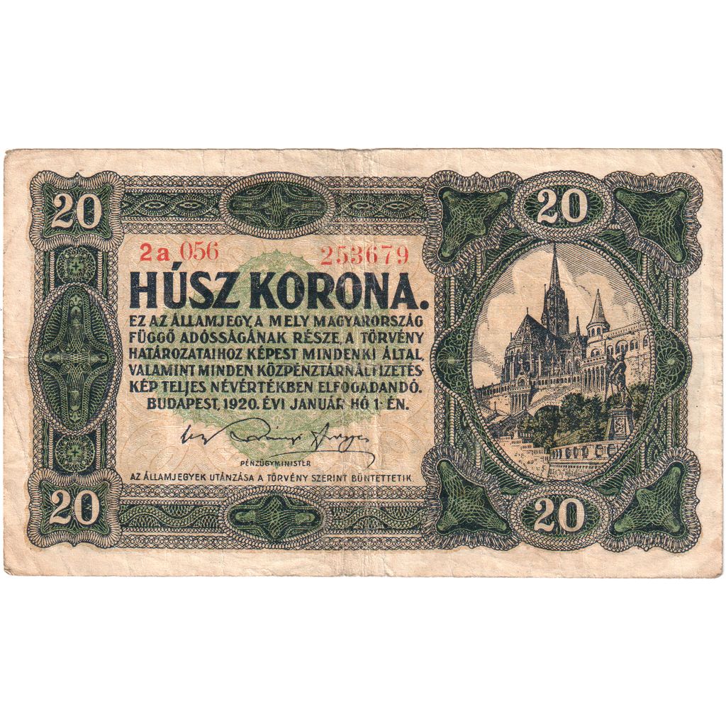 Hungary, 20 Korona, 1920-01-01, VF(20-25)