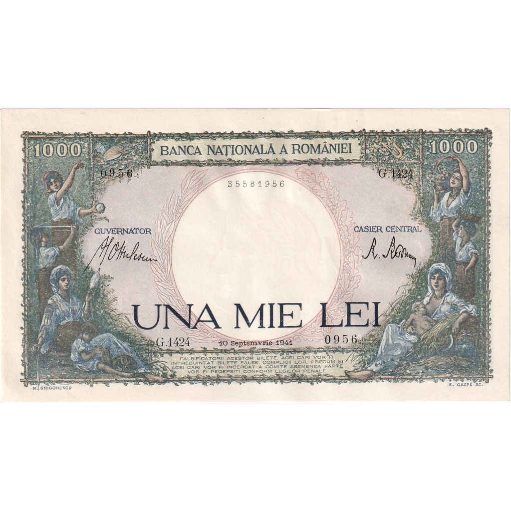 Roménia, 1000 Lei, 1941-09-10, UNC(65-70)
