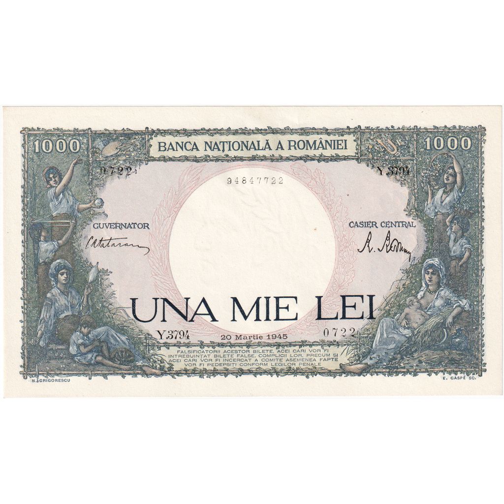 Romania, 1000 Lei, 1945-03-20, UNC(65-70)