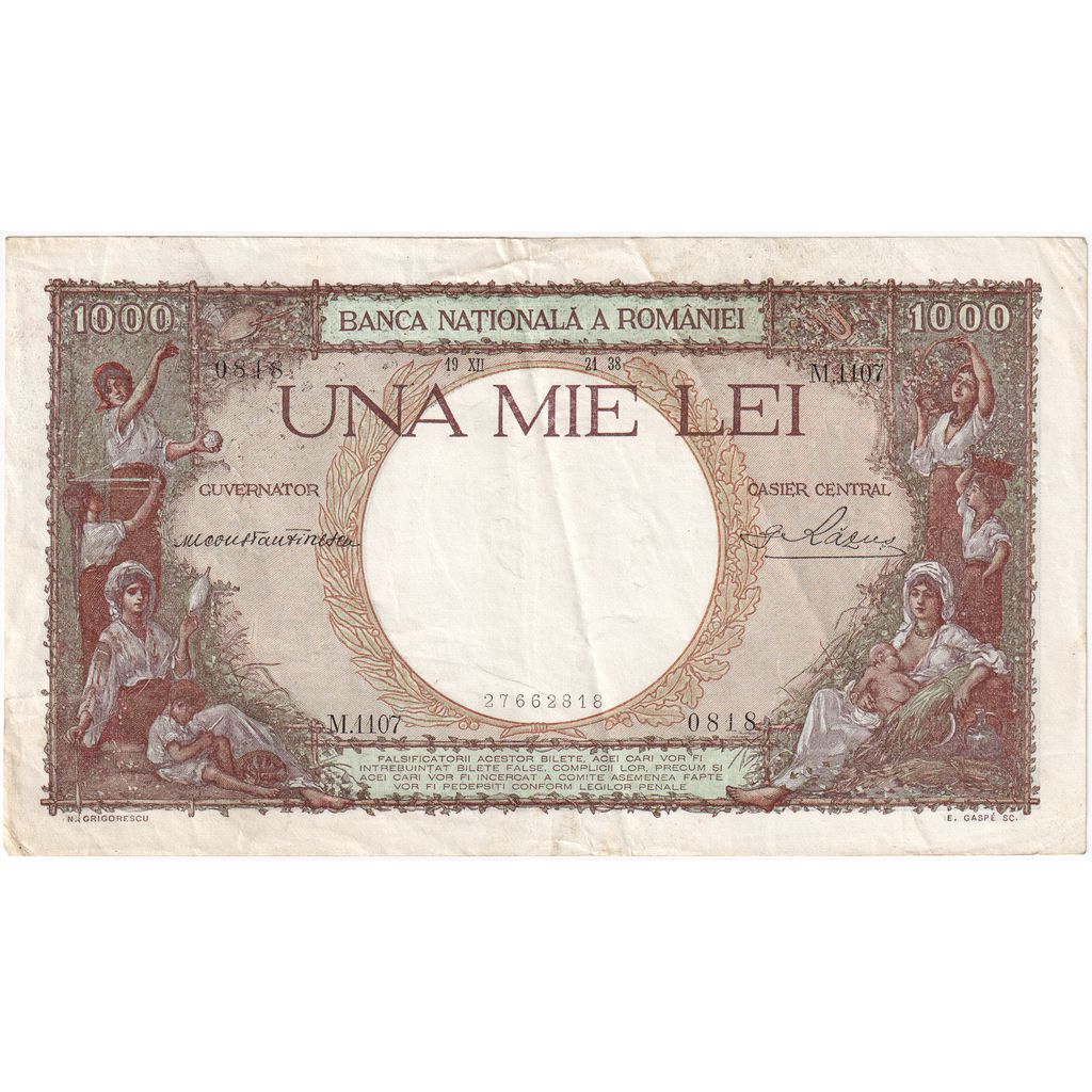 Romania, 1000 Lei, 1938-12-21, EF(40-45)