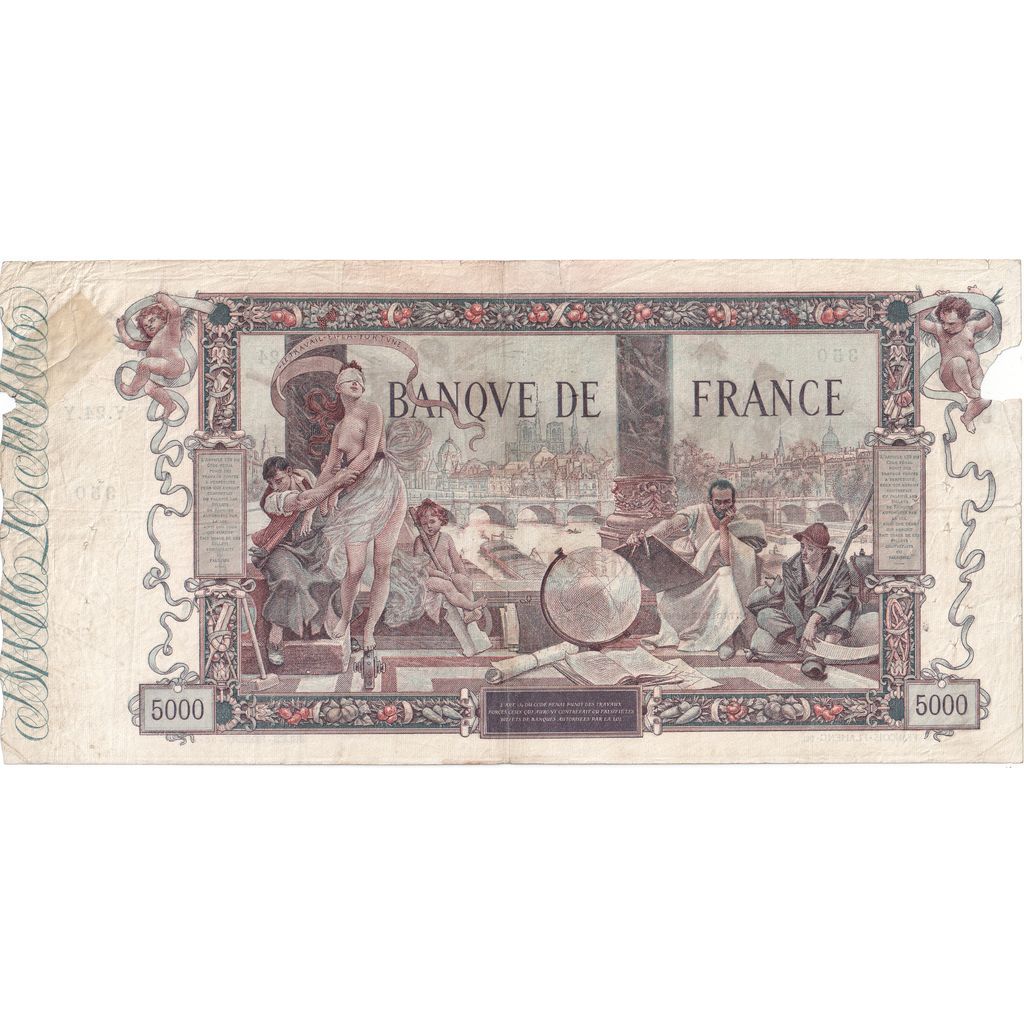 Frankrijk, 5000 Francs, Flameng, 1918-01-29, Y.24, B+